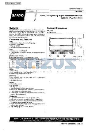 LA7674 datasheet - Color TV Single-Chip Signal Processor for NTSC Systems (PLL Detection)