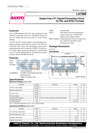 LA7688 datasheet - Single-Chip CTV Signal-Processing Circuit for PAL and NTSC Formats