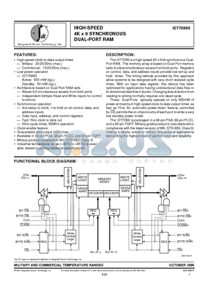 IDT7099S20G datasheet - HIGH-SPEED 4K x 9 SYNCHRONOUS DUAL-PORT RAM