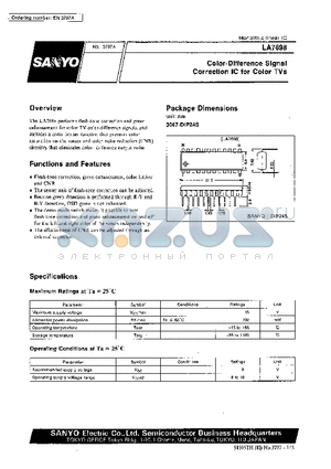 LA7698 datasheet - Color-Difference Signal Correction IC for Color TVs
