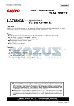 LA76843N datasheet - Monolithic Linear IC I2C Bus Control IC