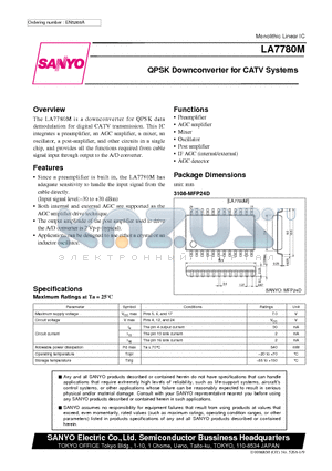 LA7780M datasheet - QPSK Downconverter for CATV Systems