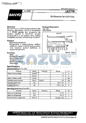 LA7770 datasheet - FSK Receiver for CATV Use