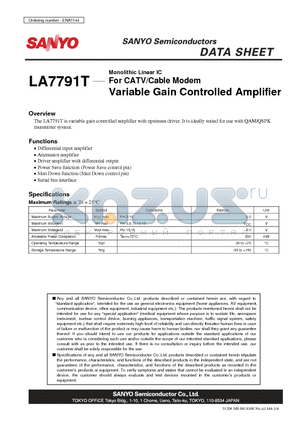 LA7791T datasheet - For CATV/Cable Modem Variable Gain Controlled Amplifier