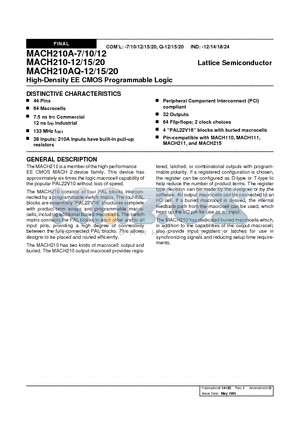 MACH210A-12VC datasheet - High-Density EE CMOS Programmable Logic