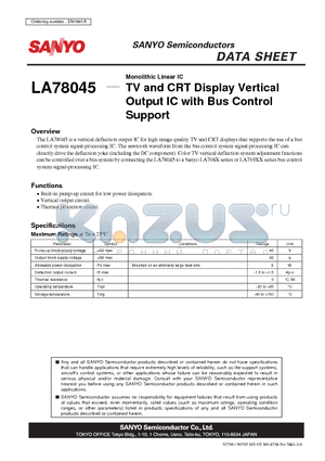LA78045 datasheet - TV and CRT Display Vertical Output IC with Bus Control Support