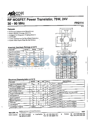 FH2114 datasheet - RF MOSFET Power Transistor, 75W, 24V 30-90 MHz
