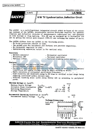 LA7806 datasheet - B/W TV Synchronization, Deflection Circuit