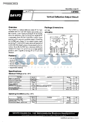 LA7845 datasheet - Vertical Deflection Output Circuit