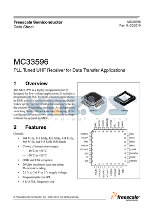 MC33596FJE/R2 datasheet - PLL Tuned UHF Receiver for Data Transfer Applications