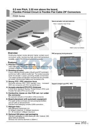 FH28 datasheet - 0.5 mm Pitch, 2.55 mm above the board, Flexible Printed Circuit & Flexible Flat Cable ZIF Connectors