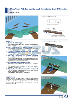 FH26-71S-0.3SHW datasheet - 0.3mm Contact Pitch, 1mm above the board, Flexible Printed Circuit ZIF Connectors