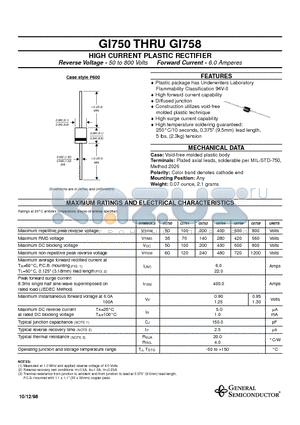 GI750 datasheet - HIGH CURRENT PLASTIC RECTIFIER