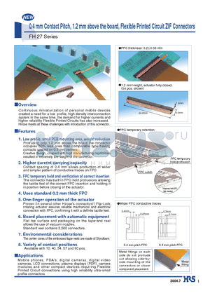 FH27-40S-0.4SH datasheet - 0.4 mm Contact Pitch, 1.2 mm above the board, Flexible Printed Circuit ZIF Connectors