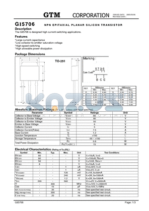 GI5706 datasheet - PNP EPITAXIAL PLANAR SILICON TRANSISTOR