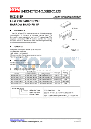 MC3361BP-N16-R datasheet - LOW VOLTAGE/POWER NARROW BAND FM IF