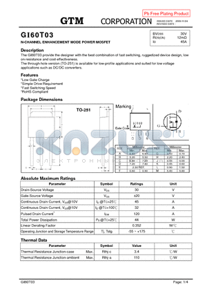 GI60T03 datasheet - N-CHANNEL ENHANCEMENT MODE POWER MOSFET