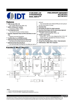 IDT70P3537 datasheet - 512K/256K x36 SYNCHRONOUS DUAL QDR-II