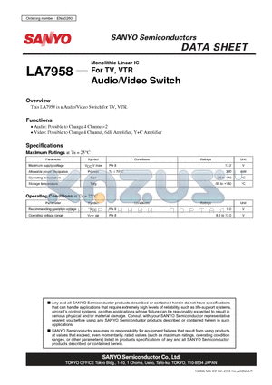 LA7958 datasheet - For TV, VTR Audio/Video Switch