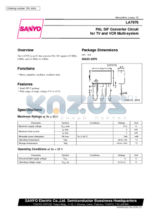 LA7976 datasheet - PAL SIF Converter Circuit for TV and VCR Multi-system