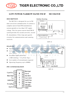 MC3361N datasheet - LOW POWER NARROW BAND FM IF