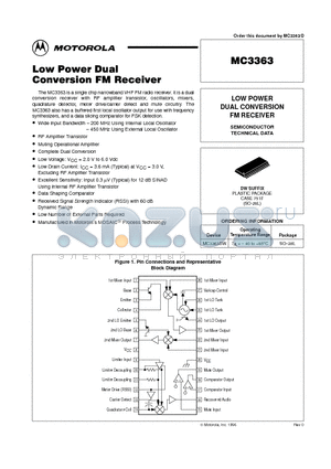 MC3363 datasheet - Low Power Dual Conversion FM Receiver