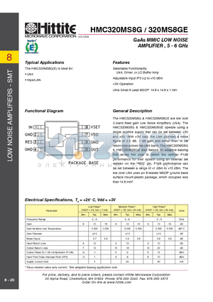 HMC320MS8G datasheet - GaAs MMIC LOW NOISE AMPLIFIER , 5 - 6 GHz