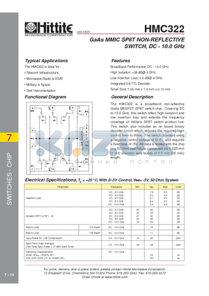 HMC322 datasheet - GaAs MMIC SP8T NON-REFLECTIVE SWITCH, DC - 10.0 GHz