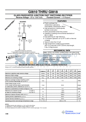 GI810 datasheet - GLASS PASSIVATED JUNCTION FAST SWITCHING RECTIFIER