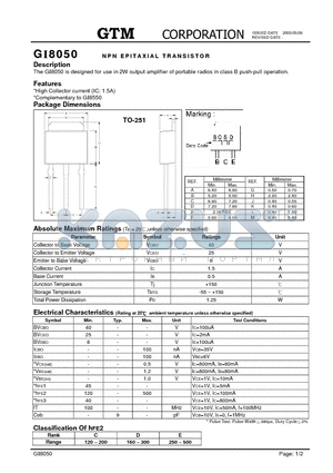 GI8050 datasheet - NPN EPITAXIAL TRANSISTOR