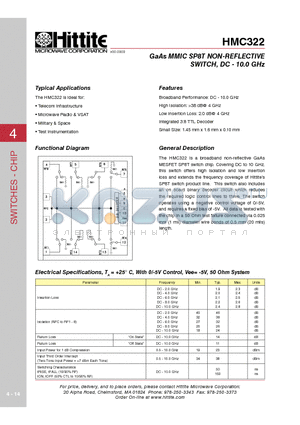 HMC322_06 datasheet - GaAs MMIC SP8T NON-REFLECTIVE SWITCH, DC - 10.0 GHz