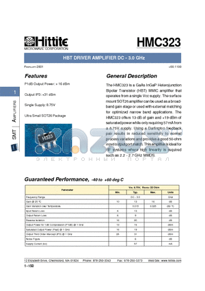 HMC323 datasheet - HBT DRIVER AMPLIFIER DC - 3.0 GHz