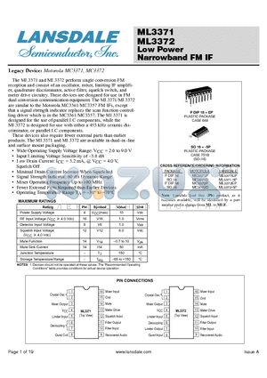 MC3371P datasheet - Low Power Narrowband FM IF