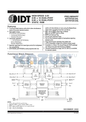 IDT70T24L20BFI datasheet - HIGH-SPEED 2.5V 8/4K x 18 DUAL-PORT 8/4K x 16 DUAL-PORT STATIC RAM