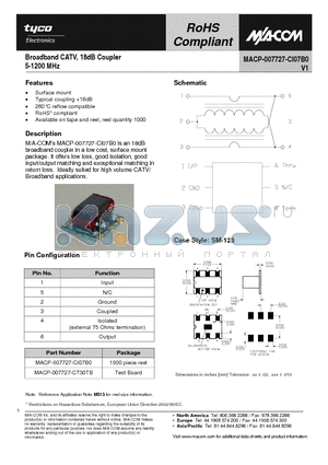 MACP-007727-CI07B0 datasheet - Broadband CATV, 18dB Coupler 5-1200 MHz