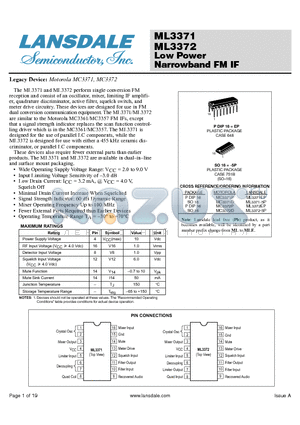 MC3372P datasheet - Low Power Narrowband FM IF