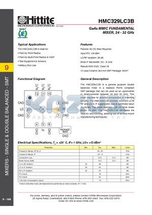 HMC329LC3B datasheet - GaAs MMIC FUNDAMENTAL MIXER, 24 - 32 GHz