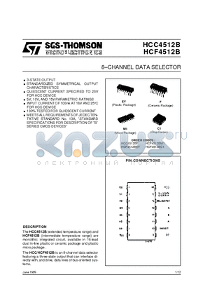 HCC4512B datasheet - 8-CHANNEL DATA SELECTOR