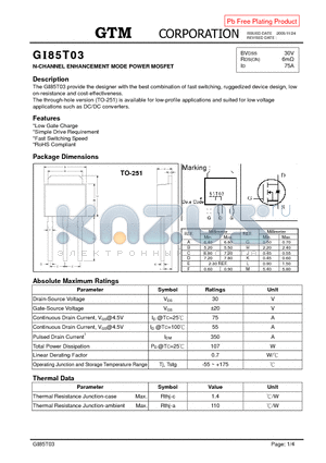 GI85T03 datasheet - N-CHANNEL ENHANCEMENT MODE POWER MOSFET