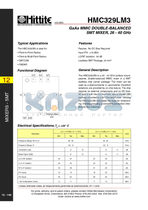 HMC329LM3 datasheet - GaAs MMIC DOUBLE-BALANCED SMT MIXER, 26 - 40 GHz