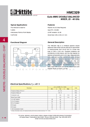 HMC329 datasheet - GaAs MMIC DOUBLE-BALANCED MIXER, 25 - 40 GHz