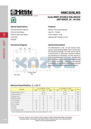 HMC329LC3B datasheet - GaAs MMIC FUNDAMENTAL MIXER, 24 - 32 GHz