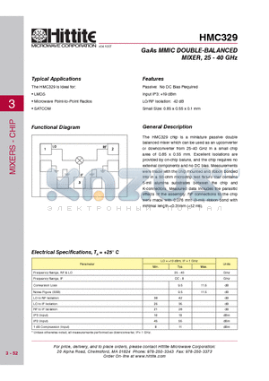 HMC329_07 datasheet - GaAs MMIC DOUBLE-BALANCED MIXER, 25 - 40 GHz