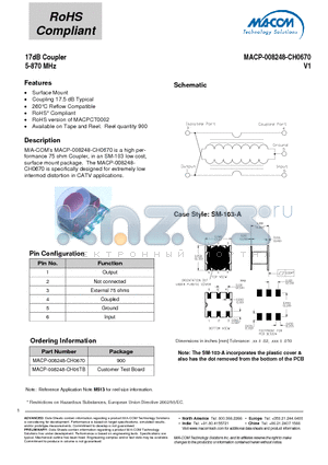 MACP-008248-CH06TB datasheet - 17dB Coupler 5-870 MHz