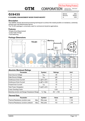 GI9435 datasheet - P-CHANNEL ENHANCEMENT MODE POWER MOSFET