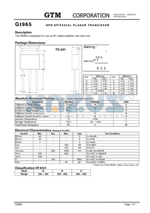 GI965 datasheet - NPN EPITAXIAL PLANAR TRANSISTOR