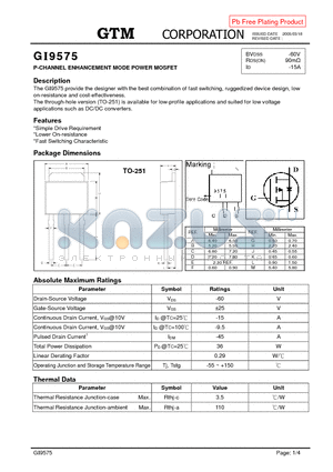 GI9575 datasheet - P-CHANNEL ENHANCEMENT MODE POWER MOSFET