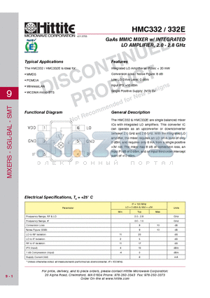 HMC332_10 datasheet - GaAs MMIC MIXER w/ INTEGRATED LO AMPLIFIER, 2.0 - 2.8 GHz