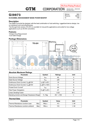 GI9973 datasheet - N-CHANNEL ENHANCEMENT MODE POWER MOSFET