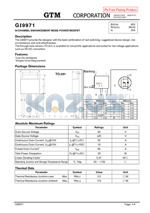 GI9971 datasheet - N-CHANNEL ENHANCEMENT MODE POWER MOSFET